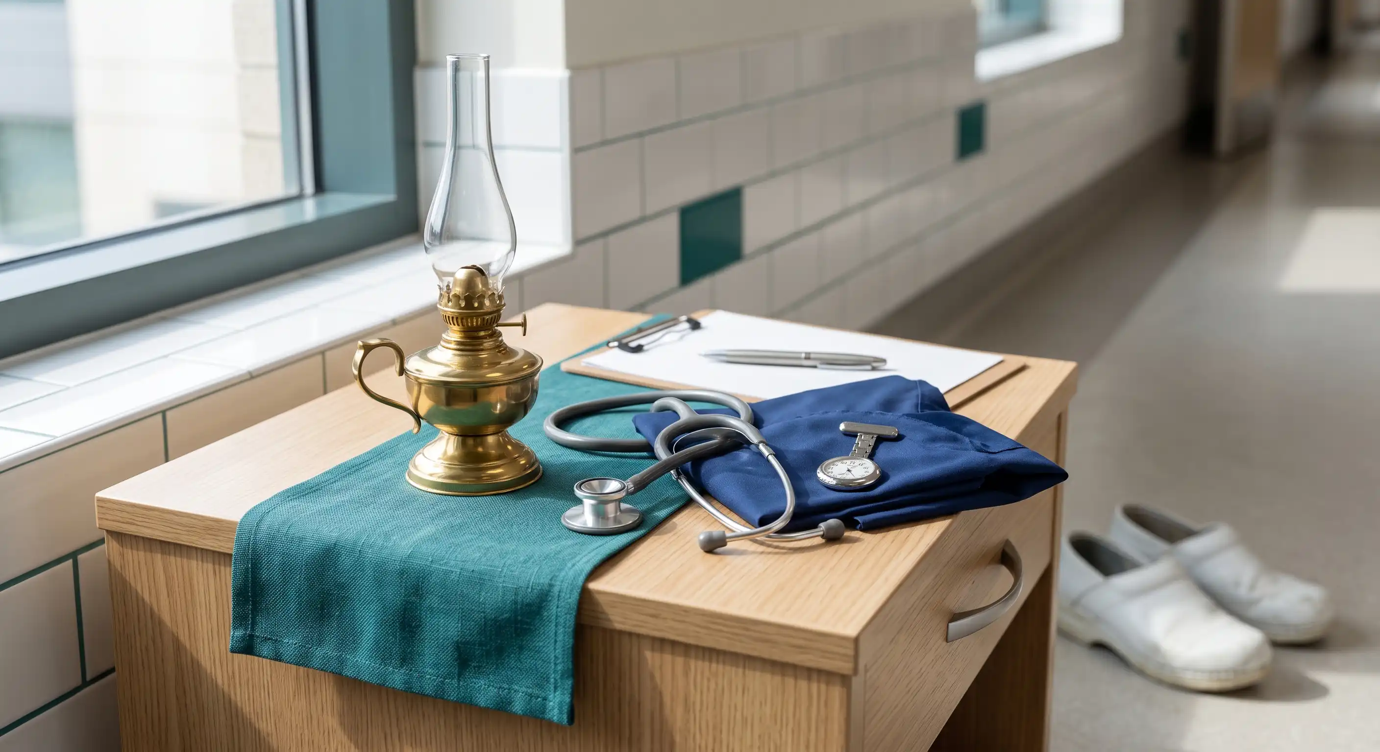 International Nurses Day illustration showing nurses caring for patients in a hospital ward with a globe in the background to symbolize global appreciation of the nursing workforce